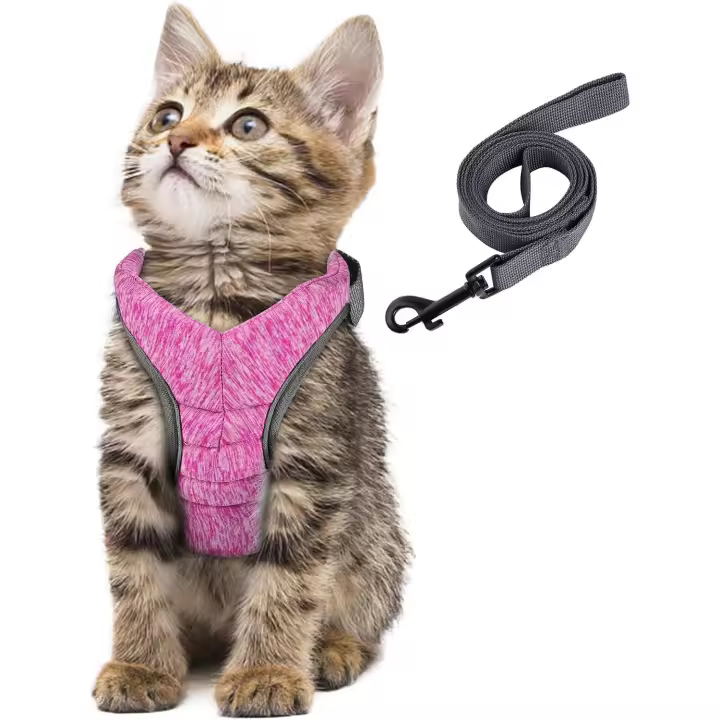 Arnés para gatos, arnés para perros pequeños y cachorros, correa ajustable para gatitos, chaleco de seguridad transpirable para caminar acolchado y antiescape, para gatos, cachorros y conejos (rosa-S) - 1