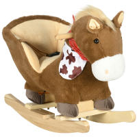 HOMCOM Caballito Balancín para Bebés 18-36 Meses Caballo Balancín con Sonidos de Animal Cinturón de Seguridad Manillar y Reposapiés Carga 40 kg 60x33x50 cm Café - details 0