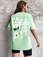 Camiseta de mujer con estampado “Jesus Loves You” – Básica de algodón, transpirable y cómoda, manga corta con cuello redondo, estilo casual - details 18