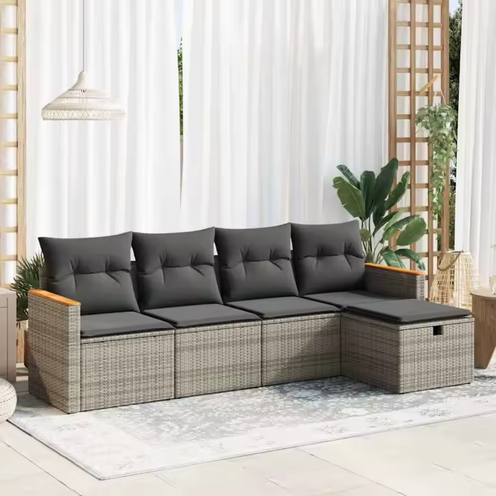 vidaXL Juego de sofás jardín con cojines 5 pzas ratán sintético gris - 1