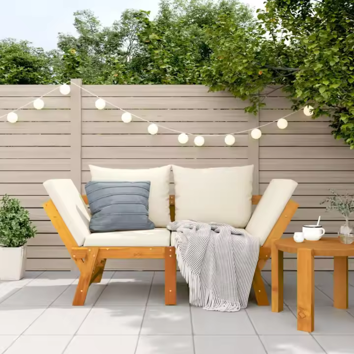 vidaXL Banco de jardín con cojines 2 en 1 madera maciza de acacia - 1