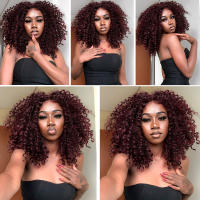 Pelucas Sintéticas De Encaje Frontal CurlyCoo Para Mujeres Negras Cortas Enredadas Bob Ombre Onda Natural Peluca De Cosplay - details 1