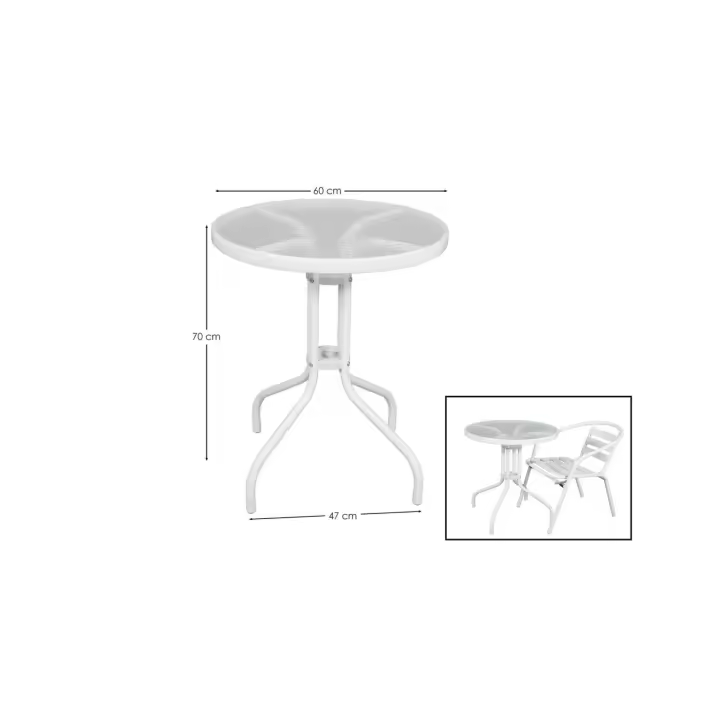 Mesa de Cristal con Base metálica  Ideal para Terraza, Jardín o Balcón  60x70cm - 1