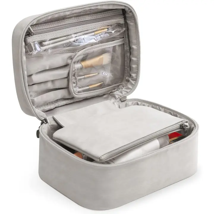 Bolsa de maquillaje para Mujer, Bolsa de viaje para artículos de tocador, Grande, impermeable, Organizador de maquillaje, portátil, color Gris - 1