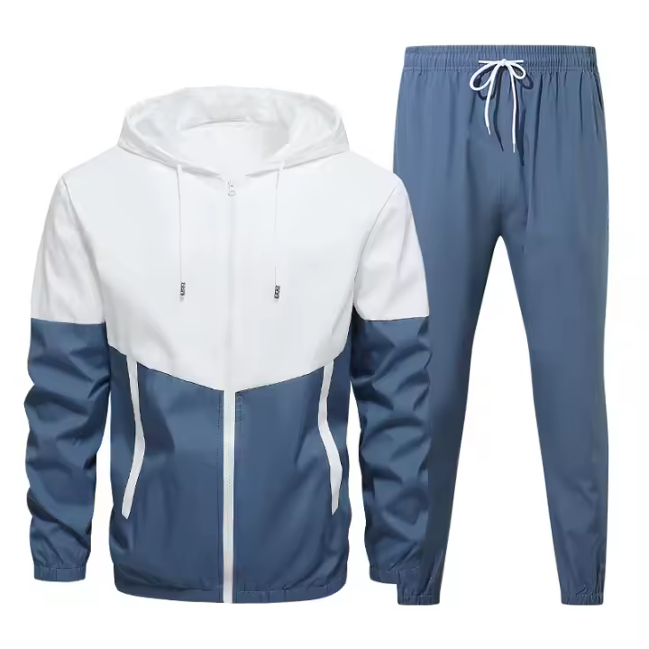 Conjunto Deportivo Casual Para Hombres Con Capucha Traje De Deporte Impermeable De 2 Piezas Chaqueta + Pantalones Estilo Hip Hop - 1
