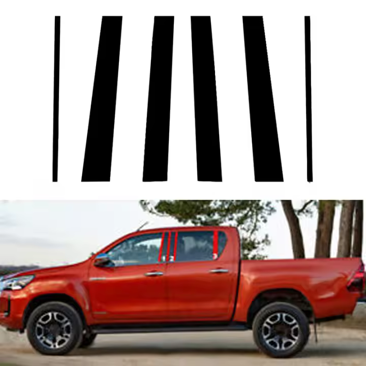 6Pcs Decales Negros Brillantes Para Puertas De Toyota Hilux 2015-2021 Adorno De Ventanas Y Puertas Material Polímero - 1