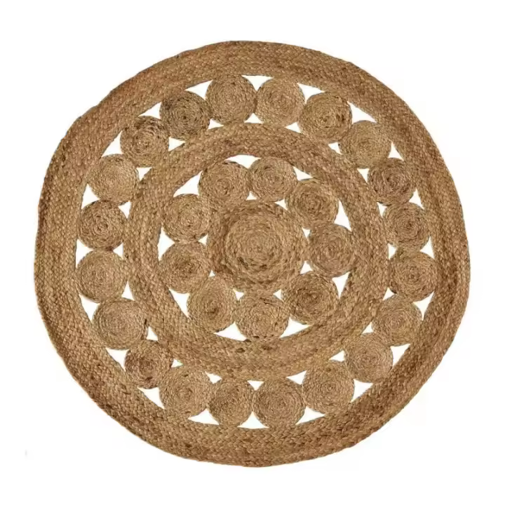 Dcasa Alfombra trenzada con círculos natural de yute de Ø 100 cm - 1