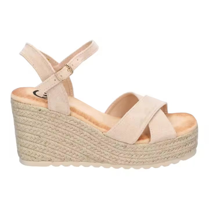 PuntoSalao Sandalias de cuña en yute pala cruzada para mujer beige KK-989 - 1