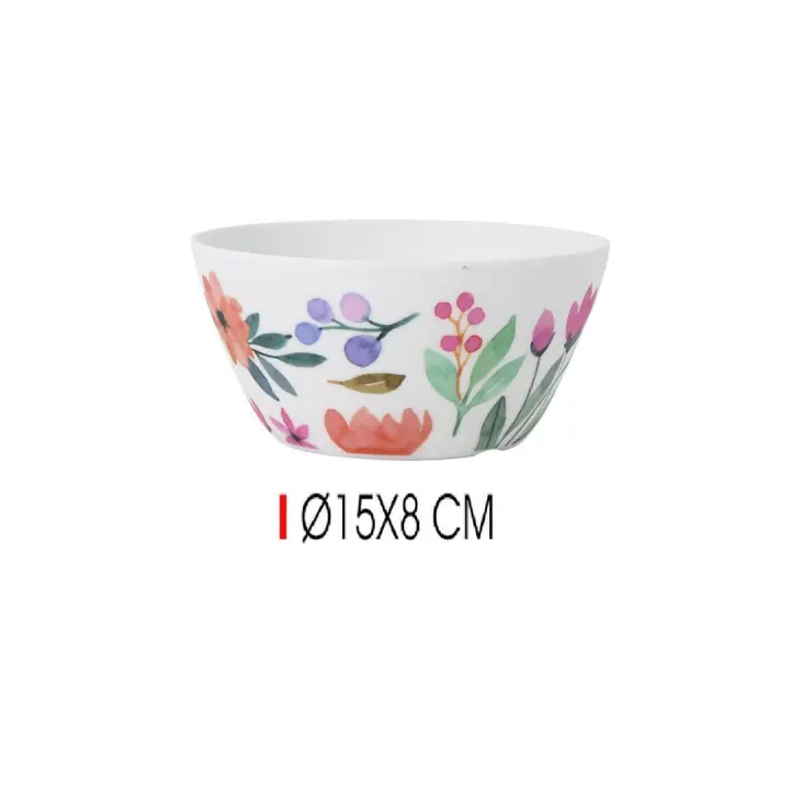 Bol y Plato Decorativos con Dibujos Florales - Resistente y Duradero - Ideal para Servir Ensaladas, Postres y Aperitivos - Añade un Toque Floral a Tu Mesa - Fabricados en Melamina de Alta Calidad - 1