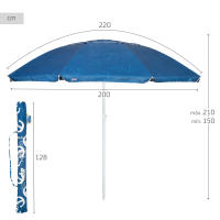 Aktive - Sombrilla de playa 220 cm, color azul con estampado interior de anclas, mástil de acero inclinable, ventilación superior, resistente al viento y protección UV30, con bolsa de transporte, sombrillas - details 3