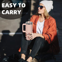 Taza Termo De Acero Inoxidable Watersy 40oz/1200ml Con Asa Y Tapón De Pajita Gran Capacidad Para Mantener Café Y Cerveza Frío Aislamiento Térmico Portátil - details 2