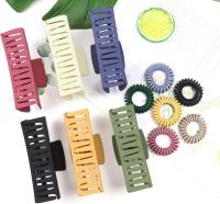Pinza para el cabello de color liso mate, pinza para el cabello rectangular de plástico, (6 colores)-C - details 1