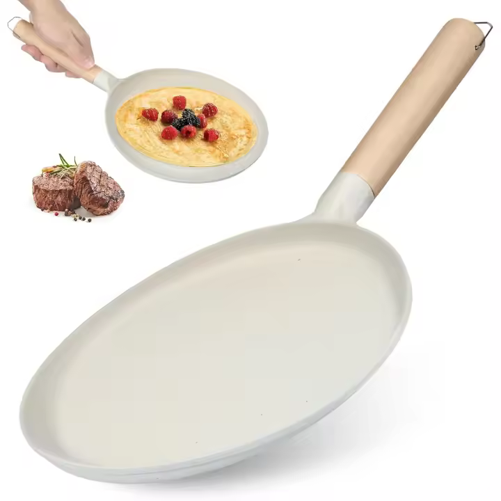 Sartén antiadherente para panqueques, crepes, dosas, tawa, chapatis con mango de madera para estufa de inducción de 23 cm - 1
