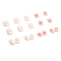 24pcs/set Uñas Postizas Cortas De Acrílico Estilo Francés Con Diseño De Flores Y Mariposas Para La Temporada De Primavera Y Verano Artículos De Belleza Para Uñas - details 51