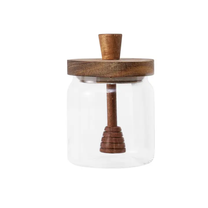 Frasco de Miel, Olla de Miel, Tapa de Madera Miel Jar, Contenedor de Miel de 500ml - 1