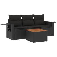 vidaXL Juego de sofás jardín 4 pzas con cojines ratán sintético Negro, Negro y crema, beige and cream Conjunto Terraza Muebles Jardín Exterior Juego de Muebles de jardín Mueble Jardín Exterior Muebles de Salon Exterior - details 0