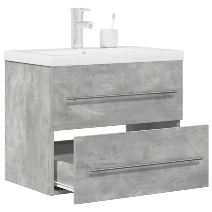 vidaXL Set muebles de baño 2 piezas madera contrachapada en color Gris hormigón/Roble Sonoma | almacenamiento funcional diseño moderno para baño dormitorio sala - 1