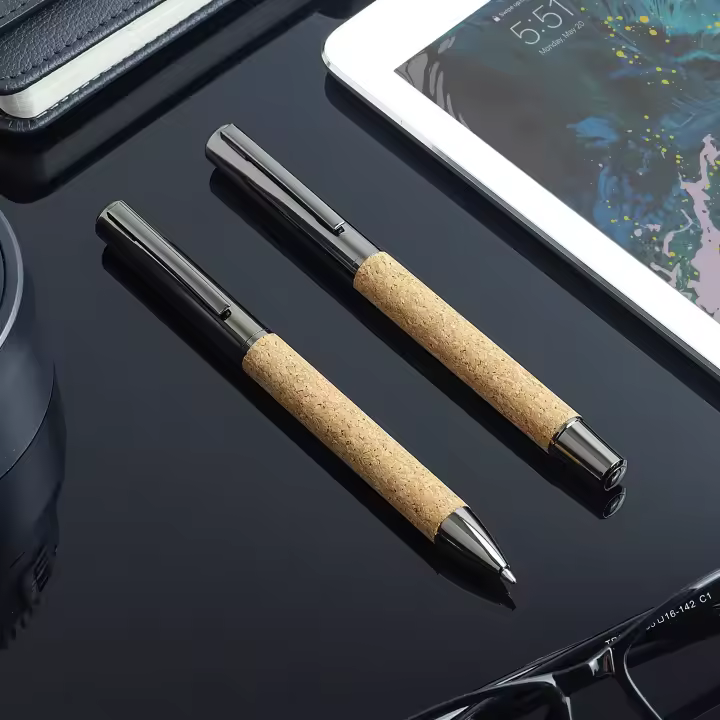 Juego De Bolígrafos De Acero Con Patrón De Madera De Guayaba Y Bolígrafo De Rolera En Tinta Negra - Muestra Tu Estilo - 1