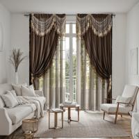 Conjunto De 2 Piezas Cortina Vintage Bordada En Color Marrón HD Para Decoración De Hogar Estilo Clásico Para Sala De Estar Y Dormitorio - details 6