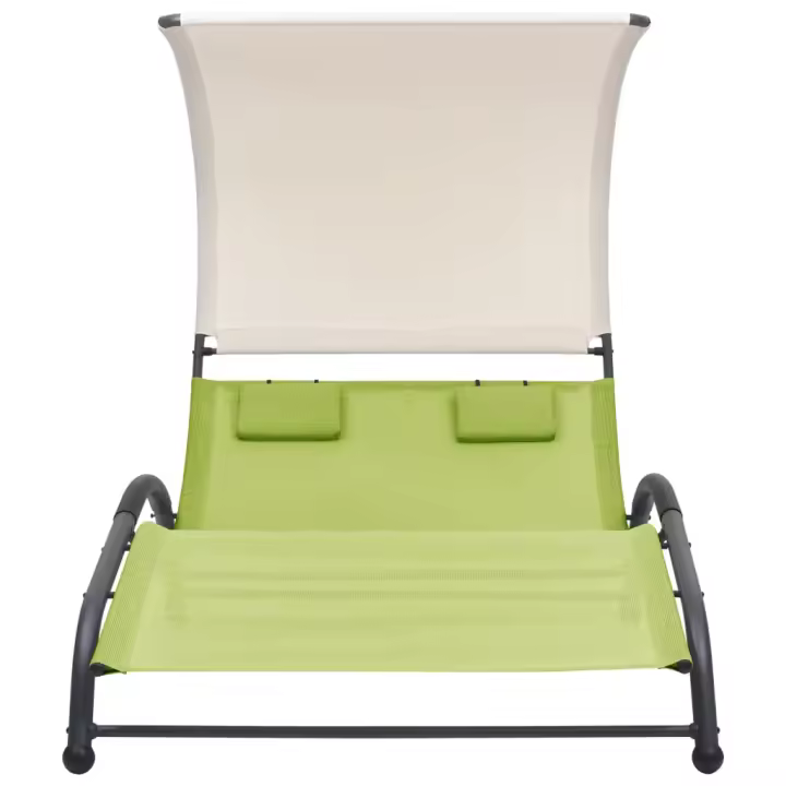 vidaXL Tumbona doble con toldo textilene Negro, Crema, Taupé Sillas de Exterior Ideal para jardín, playa, piscina, terraza Tumbona Piscina Tumbonas Playa Tumbonas Jardín Exterior - 1