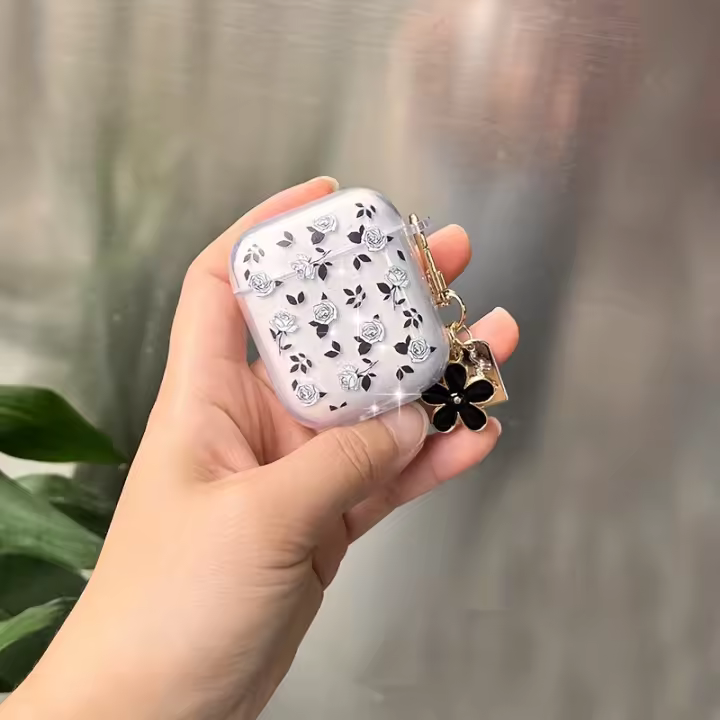 Funda Para Airpods pro 2 Con Estampado De Flores Negras Accesorios Para Auriculares Inalámbricos Cubierta De TPU Compatible Con Airpods 1 2 3 - 1