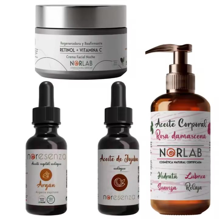 Noresenza Pack Hidratación Natural BIOSENSITIVE - Crema retinol VitC + Aceite de jojoba  + Aceite de Argán + Aceite de rosa de damasco - 1