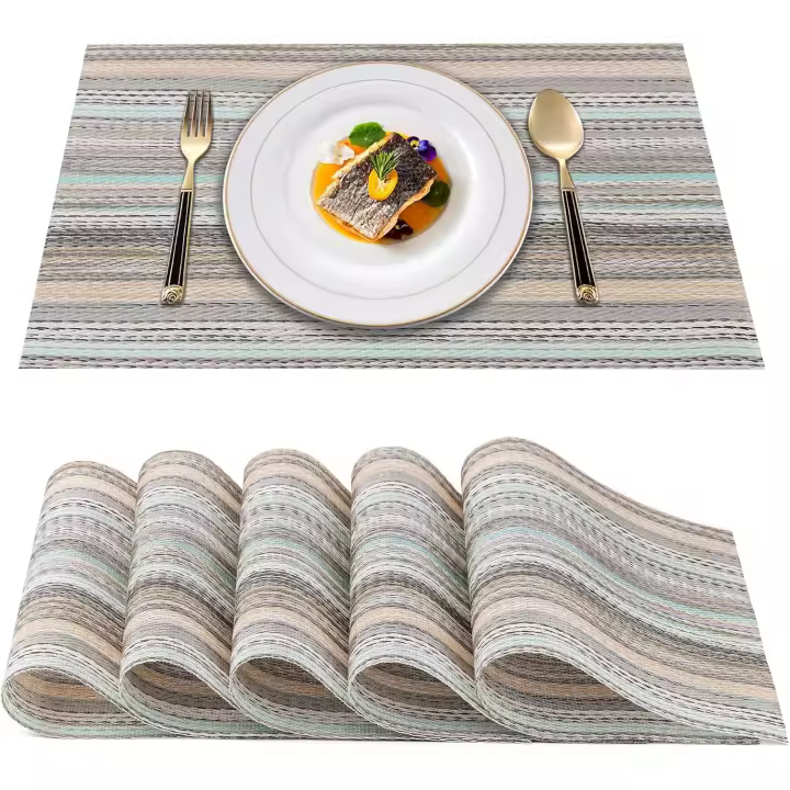 Juego de 6 manteles individuales para mesa de Comedor, de PVC Tejido, antideslizantes, lavables y resistentes al Calor, para mesa de Cocina, para el hogar, cafetería, Pub (Green) - 1