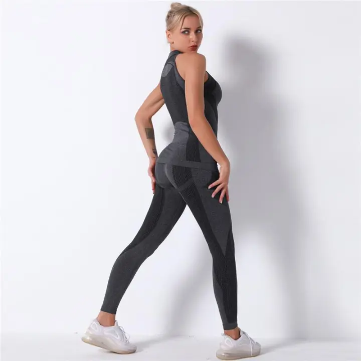 Women Yoga Set Long Sleeve Shirts+Long Pants Sportsuit For Women Casual Stripe Fitness Sport Suit Sportswear - 1