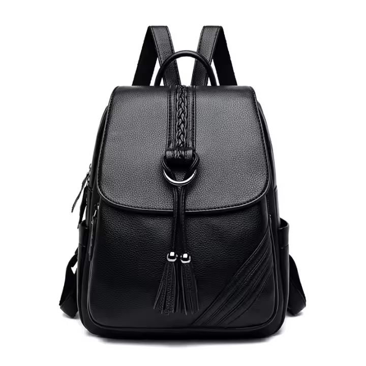 Mochila para mujer, nueva mochila de cuero suave con borlas colgantes, mochila de gran capacidad para estudiantes, mochila de viaje para exteriores - 1