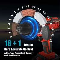 Taladro Eléctrico Inalámbrico 21V Destornillador Eléctrico 32N-m Taladro de Impacto de Gran Par 18+1 Ajuste de Velocidad Ligero 1.2kg Juego de Herramientas de Bricolaje para el Hogar - details 1
