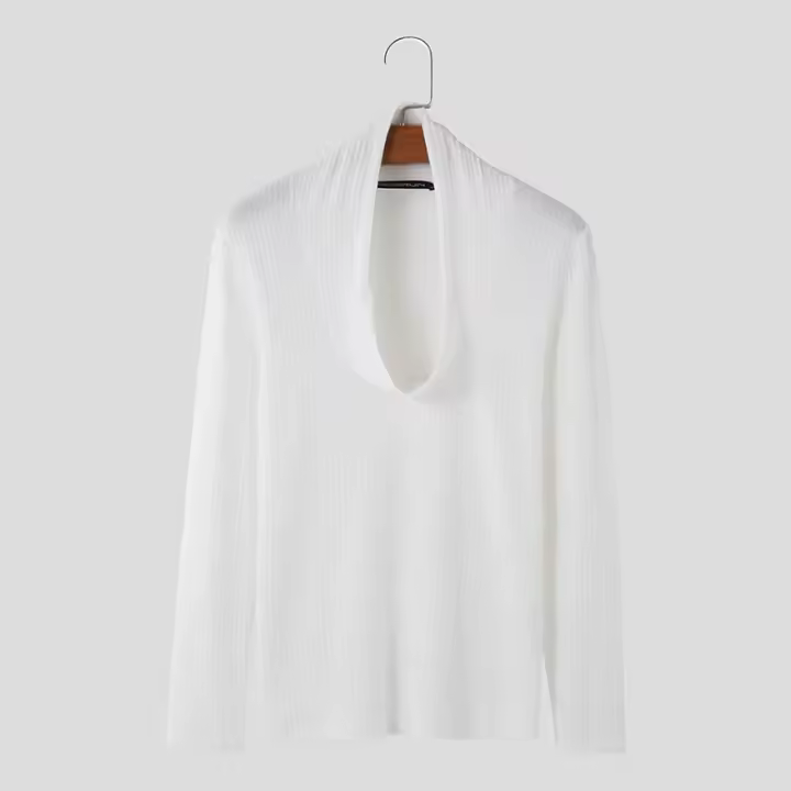 Camiseta De Hombre INCERUN Color Sólido Cuello Alto Manga Larga Tejida Casual Streetwear Fitness Moda Masculina Top - 1