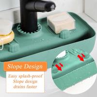 Grifo colgante fregadero rack, estante de almacenamiento de cocina de silicona, agujero de drenaje multifuncional duradero pendiente diseño almacenamiento artículos de tocador (verde) - details 1