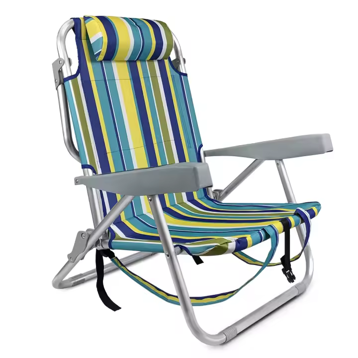 TIENDA EURASIA – Silla de Playa Plegable, 61x28x85.5 cm, Rayas Multicolor, Sistema de Transporte Tipo Mochila, Aluminio y Textileno, 4 Posiciones, Cojín reposacabezas, 2 Bolsas con Cremallera - 1
