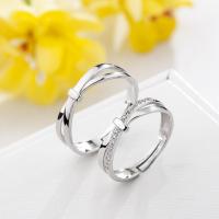 Elegante anillo de pareja ajustable con lazo S925 - Anillo abierto con delicadas rayas cruzadas, alianzas de boda con circonitas, joyería, accesorios de tendencia con dijes para hombres y mujeres, regalo, un par de anillos - details 0