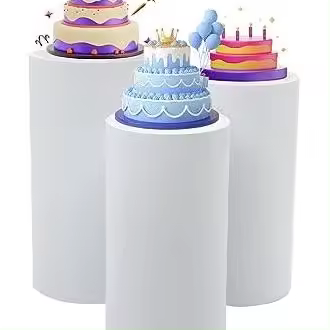 3 PCS Soporte de exhibición de cilindro de pastel de boda Soportes de cilindro para fiestas Celebraciones de aniversario de cumpleaños Estante de exhibición de pedestal de cilindro blanco Estructura integrada Decoración de festivales - 1