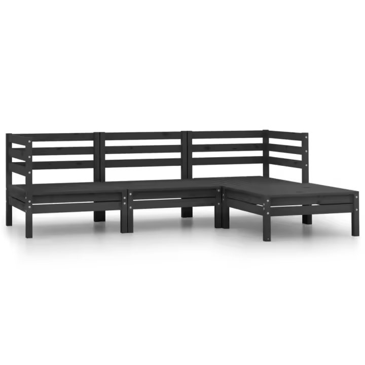 vidaXL Conjunto de muebles de jardín 4 piezas madera maciza pino negro - 1