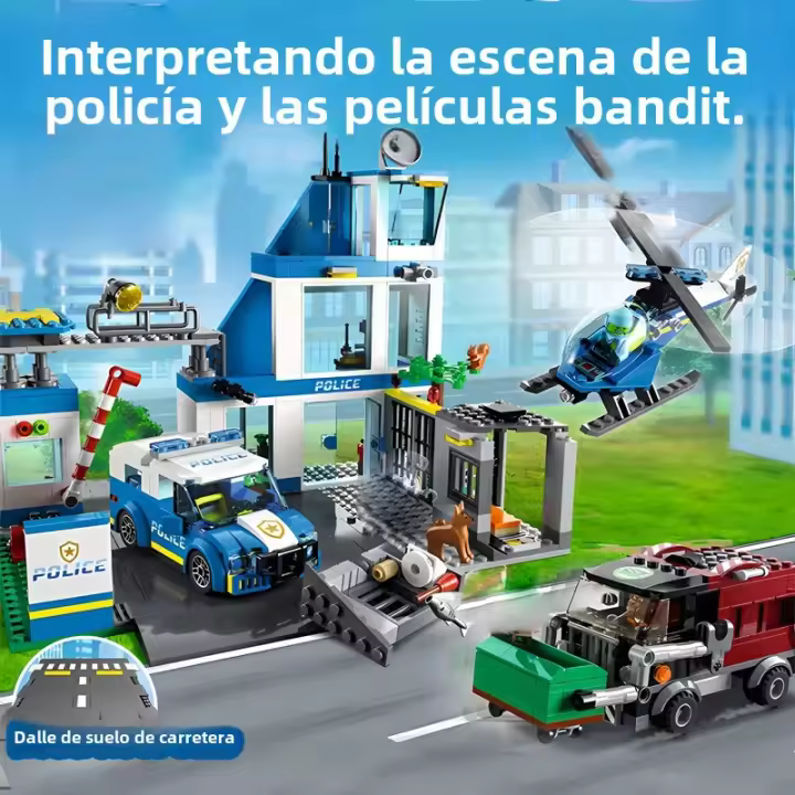 Bloques De Construcción De Helicóptero Y Carro De Patrulla De La Estación Policial Serie Ciudad Juguete Puzzle Para Niños Regalos Material De Plástico ABS Tamaño Pequeño Compatible Con Lego - 1