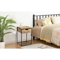 ARISE SHOP-Mesita de Noche de Madera y Metal,Mesa Auxiliar con Cajon,para Dormitorio, salón,Fácil Montaje,Marrón y Negro 40x30x68cm - details 3