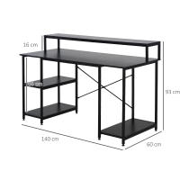 HOMCOM Mesa para Computadora Escritorio de Oficina Estudio con 3 Estantes Tabla Superior Patas con Almohadillas Ajustables Antideslizantes Marco Metálico 140x60x93 cm Negro - details 2