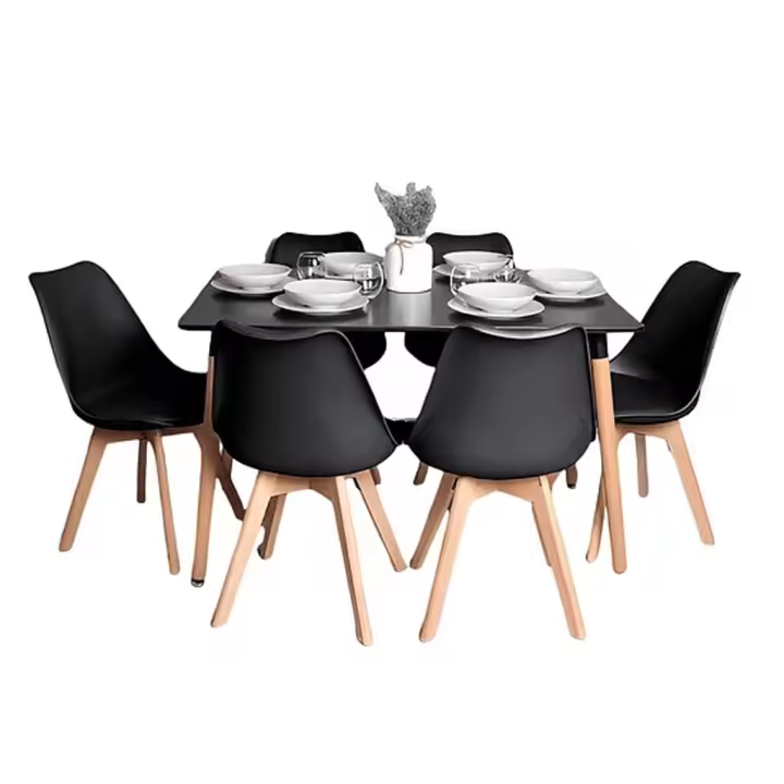 ORION91 Conjunto de 6 Sillas SIRIO Acolchadas Negro y Mesa Rectangular 120 x 80 cm Negro 🖤 - Estilo Nórdico Ideal para Comedor, Salón, Oficina, Terraza - SpazioLuzio - 1
