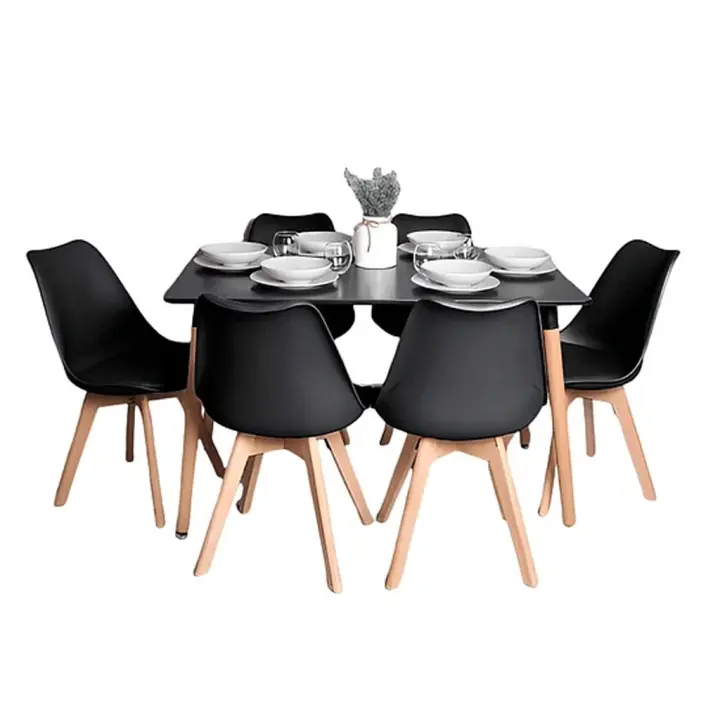ORION91 Conjunto de 6 Sillas SIRIO Acolchadas Negro y Mesa Rectangular 120 x 80 cm Negro 🖤 - Estilo Nórdico Ideal para Comedor, Salón, Oficina, Terraza - SpazioLuzio - 1