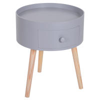 HOMCOM Mesita de Noche con 1 Cajón Mesa Auxiliar Redonda con Borde Elevado y 3 Patas de Madera para Dormitorio Sala de Estar Estilo de Moderno Ø38x45 cm Gris - details 0