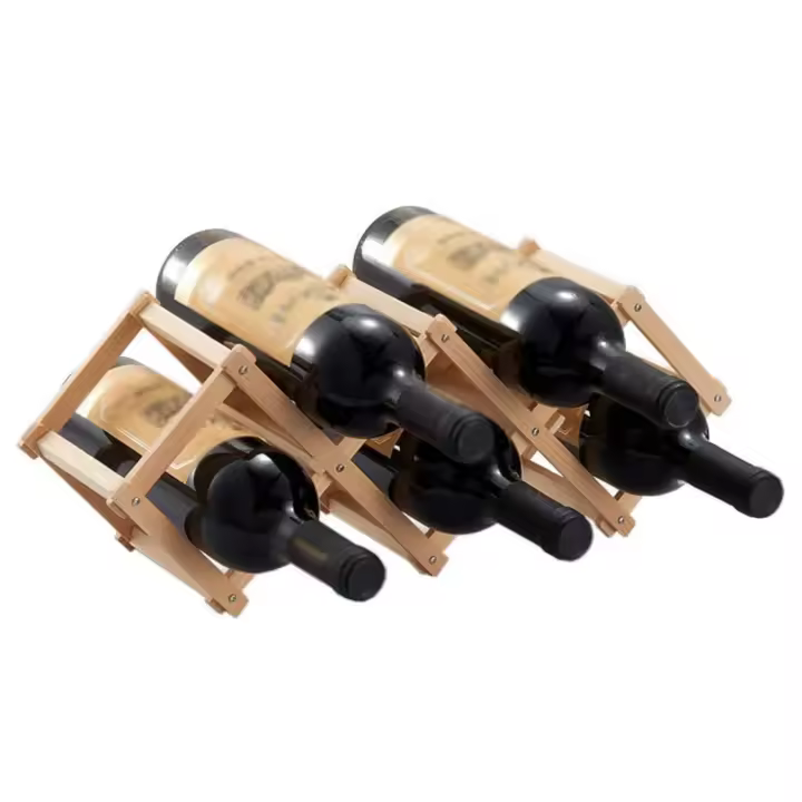 Soporte de Botellas de Madera de Bambu de 2 Niveles Plegable - Organizador para Armarios y Sotanos - Capacidad para 5 Botellas - 1