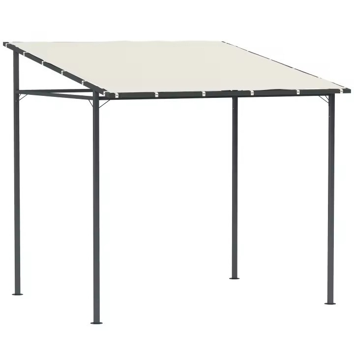 Outsunny Pérgola de Pared 2,4x2,4 m Cenador de Jardín con Techo Inclinado Protección UV 30+ Impermeable y Marco de Metal para Patio Terraza Balcón - 1