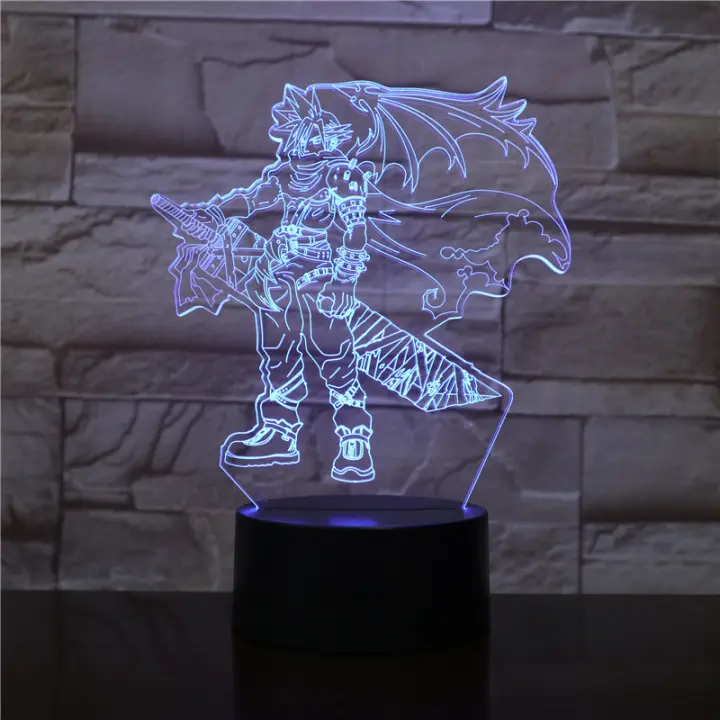 Lámpara De Noche Final Fantasy 3D Anime LED Cloud Strife Lámpara De Decoración Para Dormitorio Iluminador Para Niños Regalo De Cumpleaños - 1