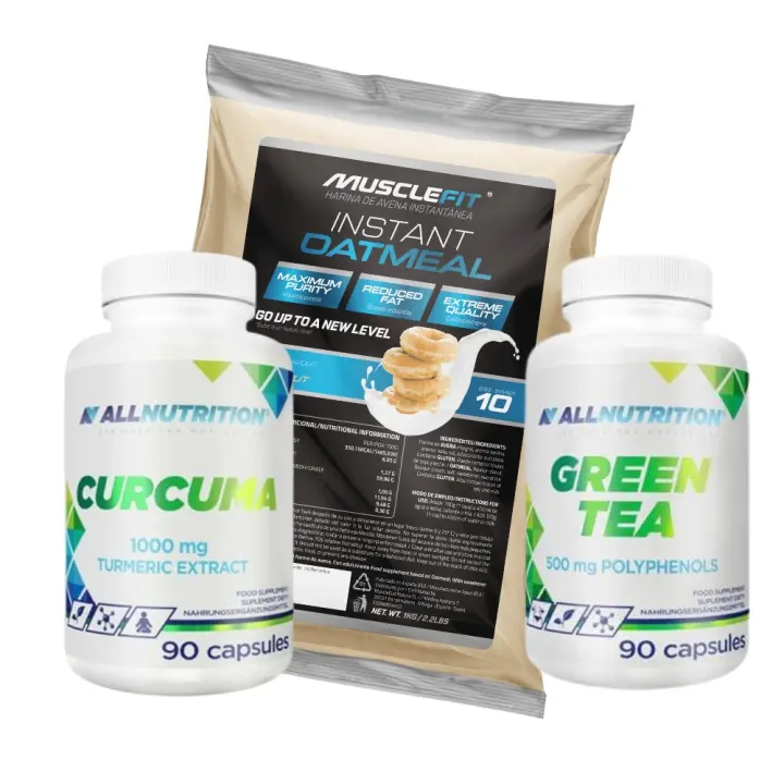 Pack Fit Food│Cúrcuma 90cáps + Té verde 90cáps + Harina de Avena 1kg  ALLNUTRITION - MUSCLEFIT - MUSCLECULT - 1
