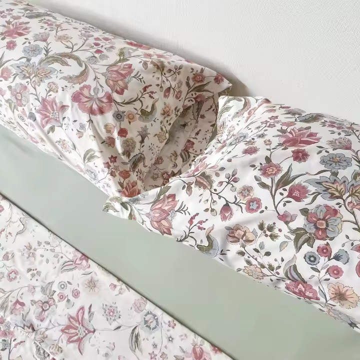 Juego de Sábanas Algodón 3 o 4 Piezas Estampado Flores Verde Cama 90 Bajera Encimera Almohadas – Confort y Estilo para Tu Hogar – Alo Home - 1