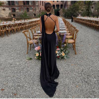 Vestido De Fiesta De Satén Para Mujer Elegante Sin Mangas De Cintura Alta Vestido Largo De Noche Casual A-line Halter Sin Costumbre De Alta Calle - details 9