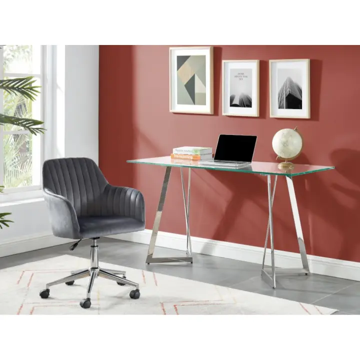 Vente-unique - Silla de escritorio - Terciopelo - Gris - Altura ajustable - ELEANA - 1