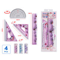STELAM Juego de 4 piezas de herramientas geométricas Stelam - Regla de 20 cm, triángulos de 45° y 60°, transportador de 180°, diseño kawaii, ideal para estudiantes, escuela, dibujo y adecuado para niños - details 4
